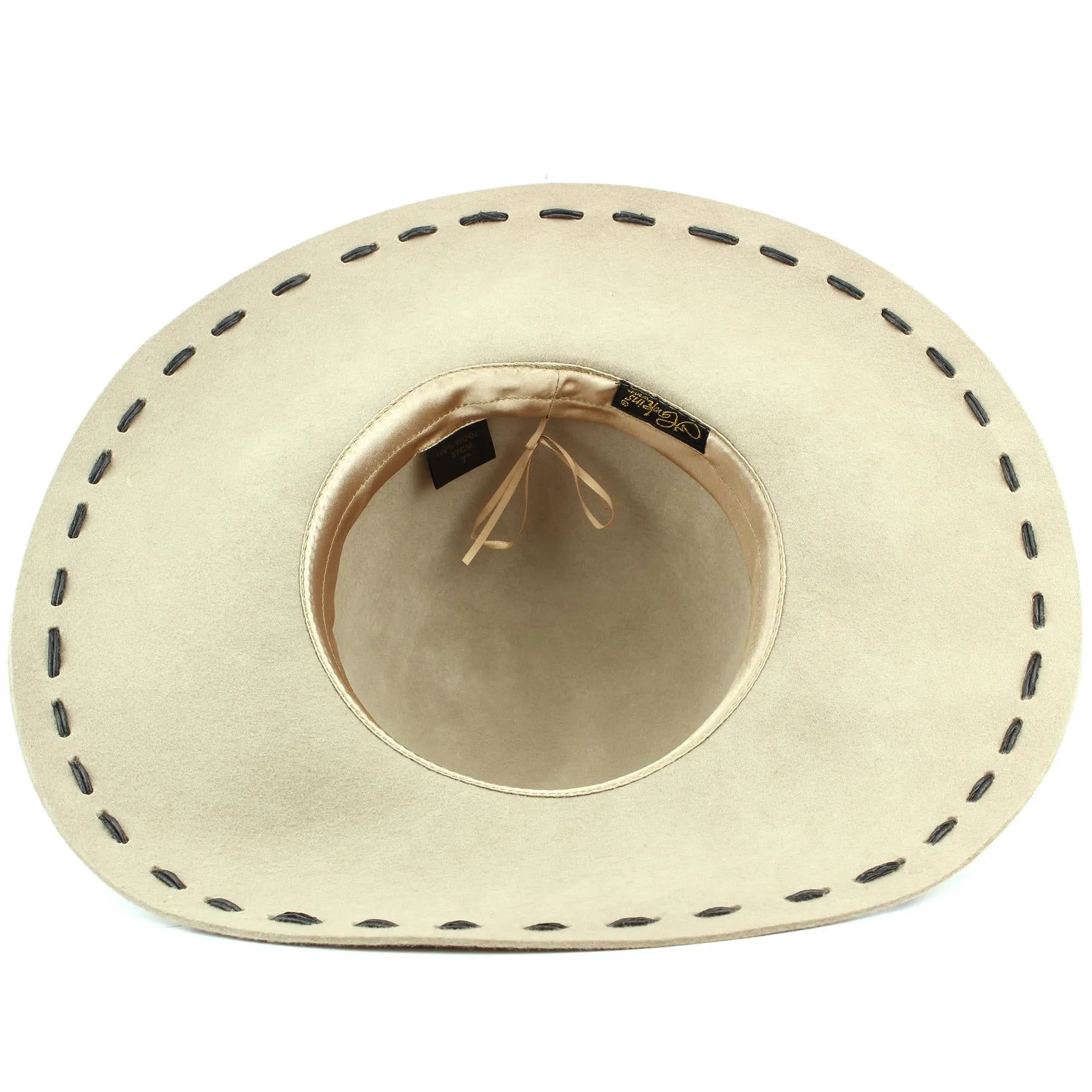 100% Wool felt wide brim floppy hat with cord band - Beige (57cm)