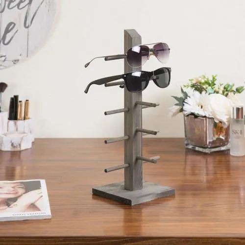 5-Pair Sunglass/Jewelry Display Stand, Gray Wood