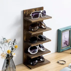 5 Tier Wood Sunglasses Holder Rack, Wall Mounted Eye Glasses Storage Organizer