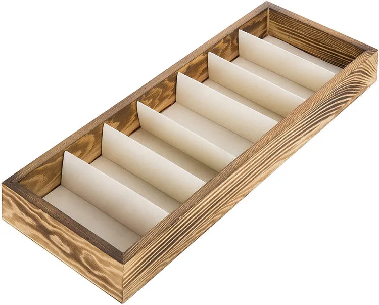 7 Compartment Modern Wood Glasses/Eyewear Storage Organizer, Open Top Watch Display Case