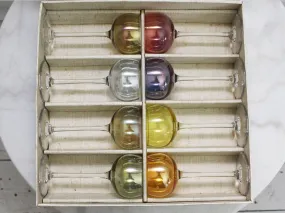 A Set of 8 Vintage French Wine Glasses with Iridescent Coloured Bowls