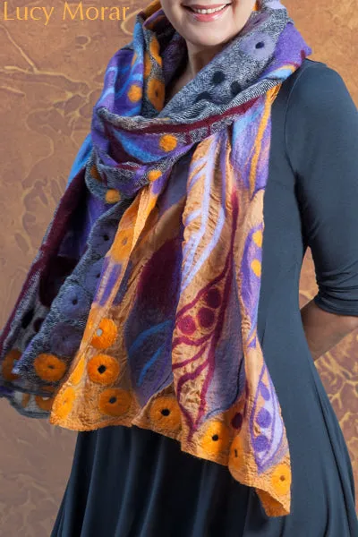 AUTUMN SALUTE - Nuno Felt Art Scarf - 98x24"