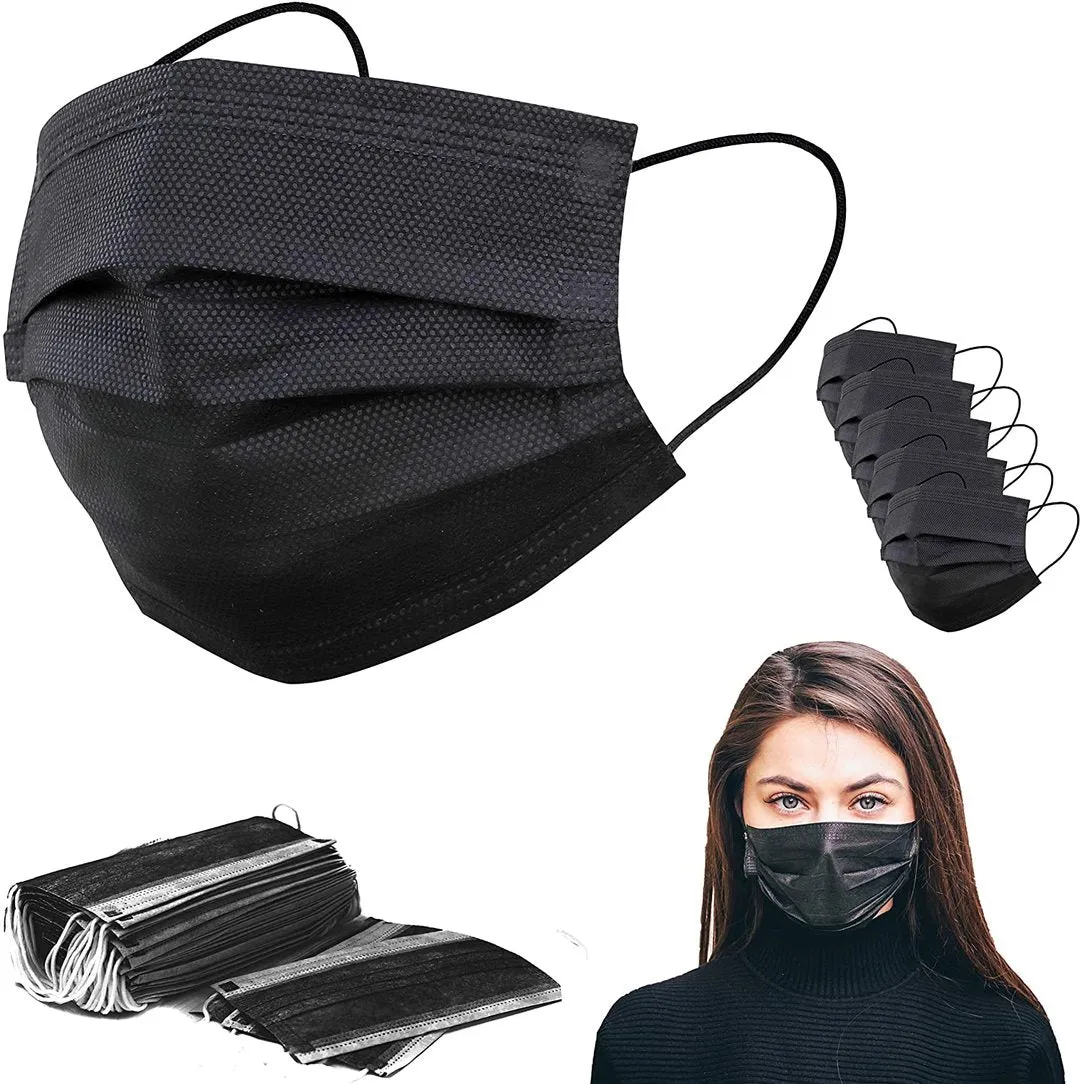 Black Face Masks - 50 3-ply Masks