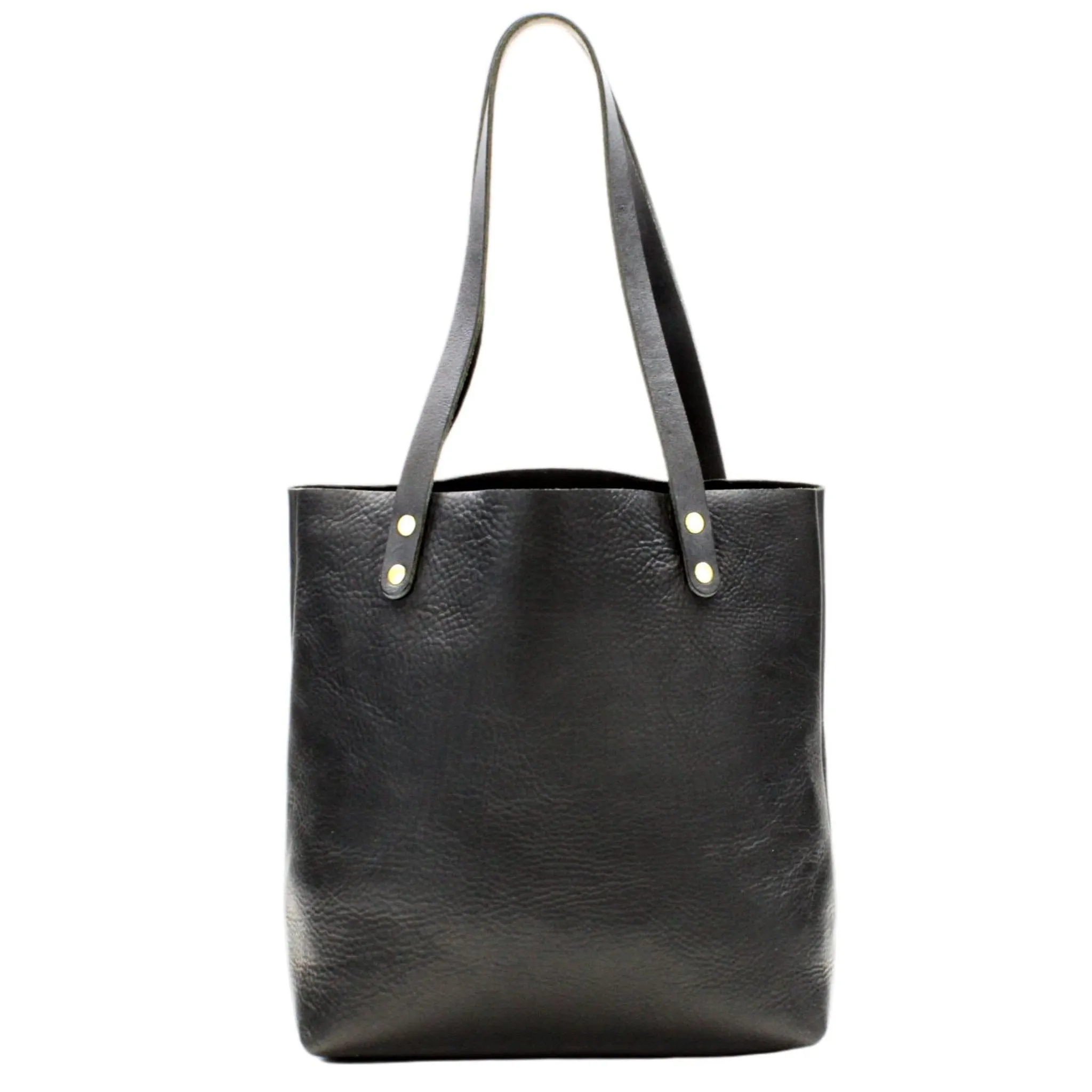 Black Leather Tote with Black Handles