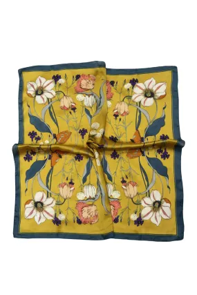 Botanical Butterfly Print Square Scarf - Mustard