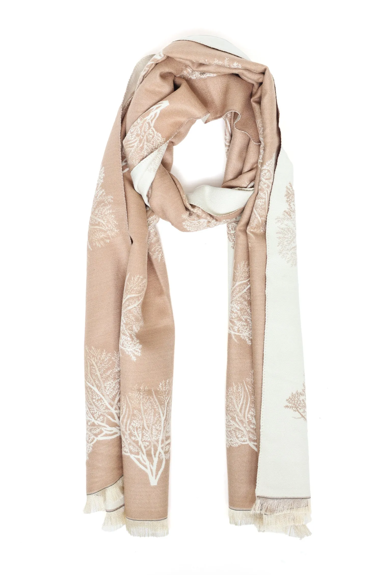 BOTANICAL PRINT REVERSIBLE SCARF-BEIGE