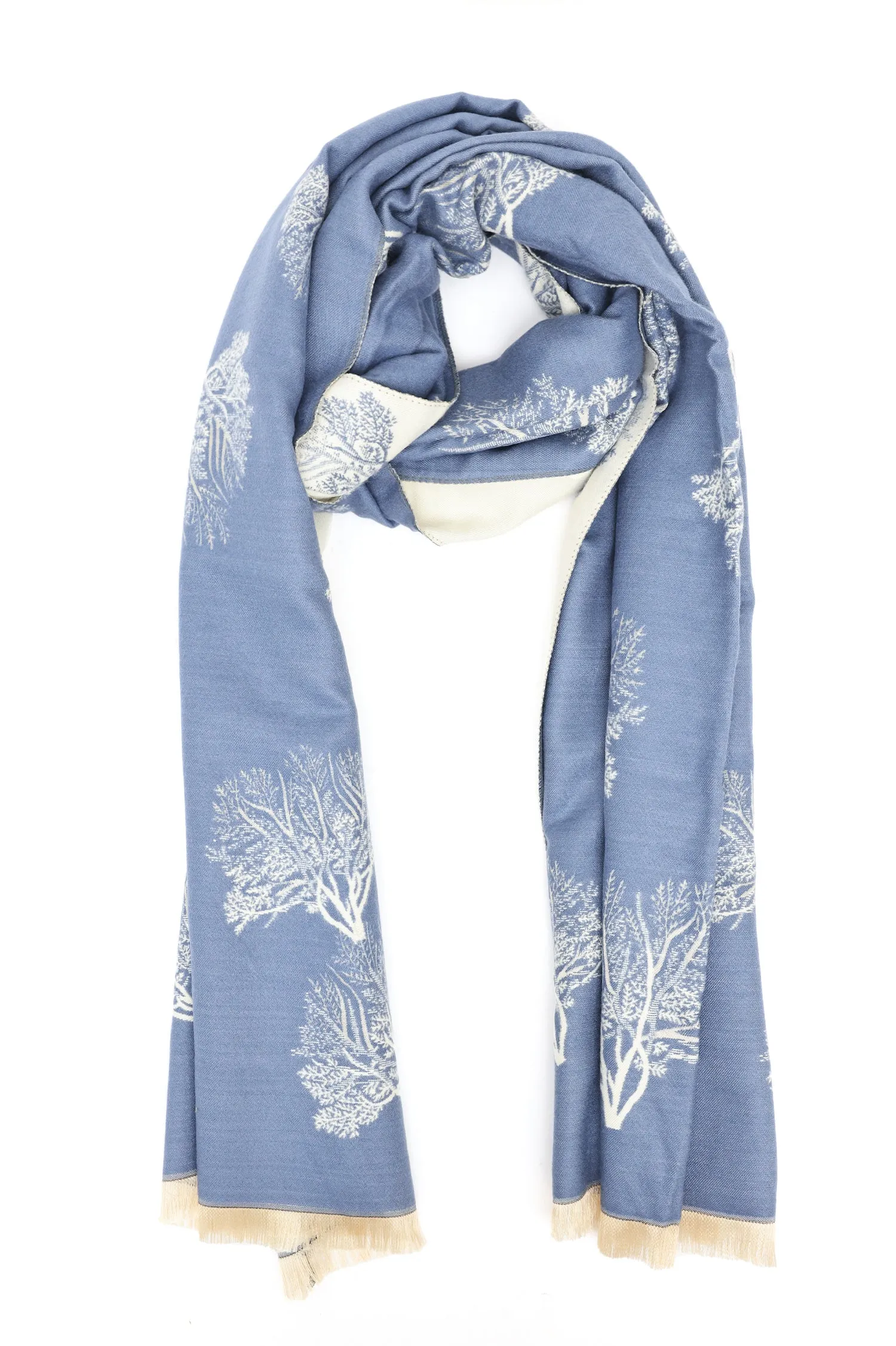 BOTANICAL PRINT REVERSIBLE SCARF-S-BLUE