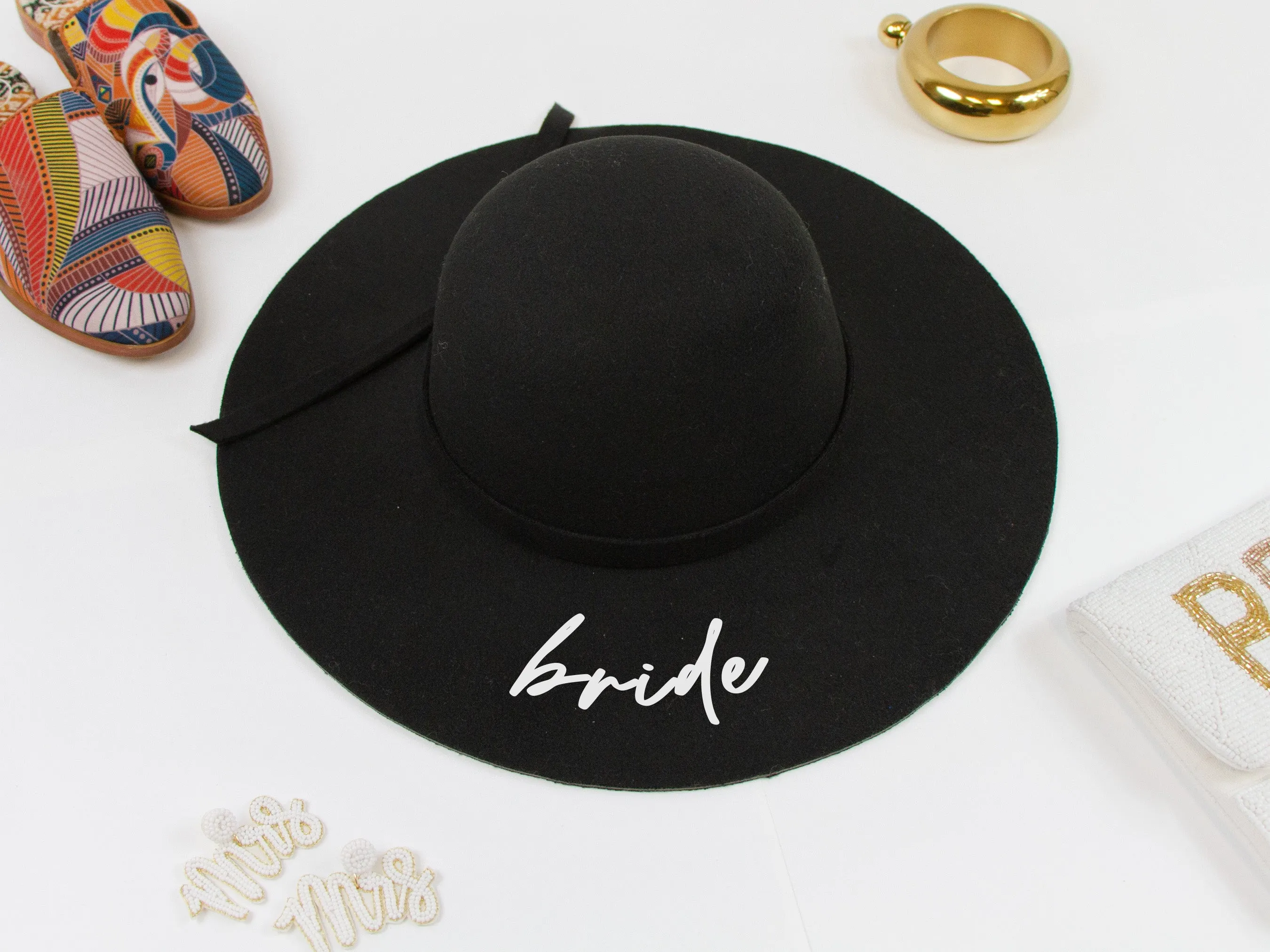 Bride, Babe Black Felt Floppy Wedding Hat