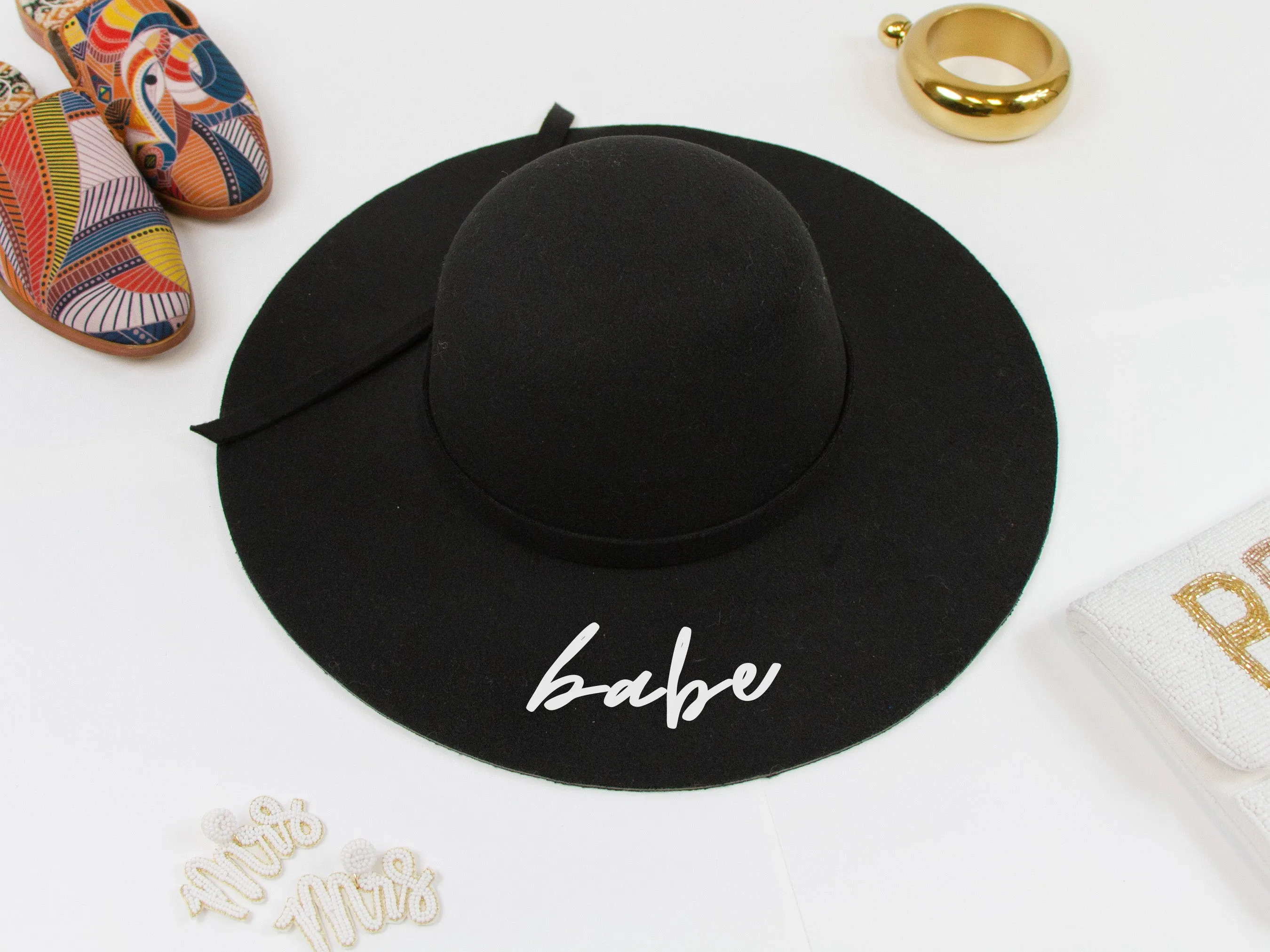 Bride, Babe Black Felt Floppy Wedding Hat