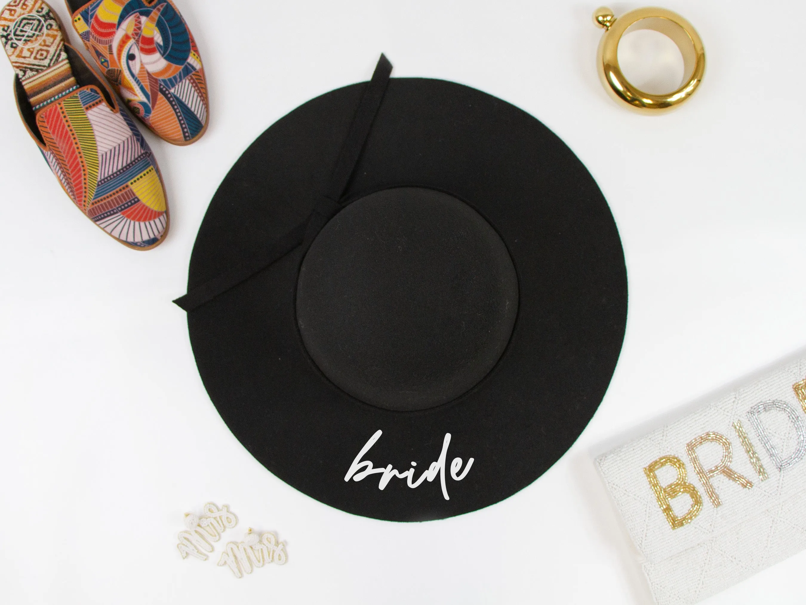 Bride, Babe Black Felt Floppy Wedding Hat