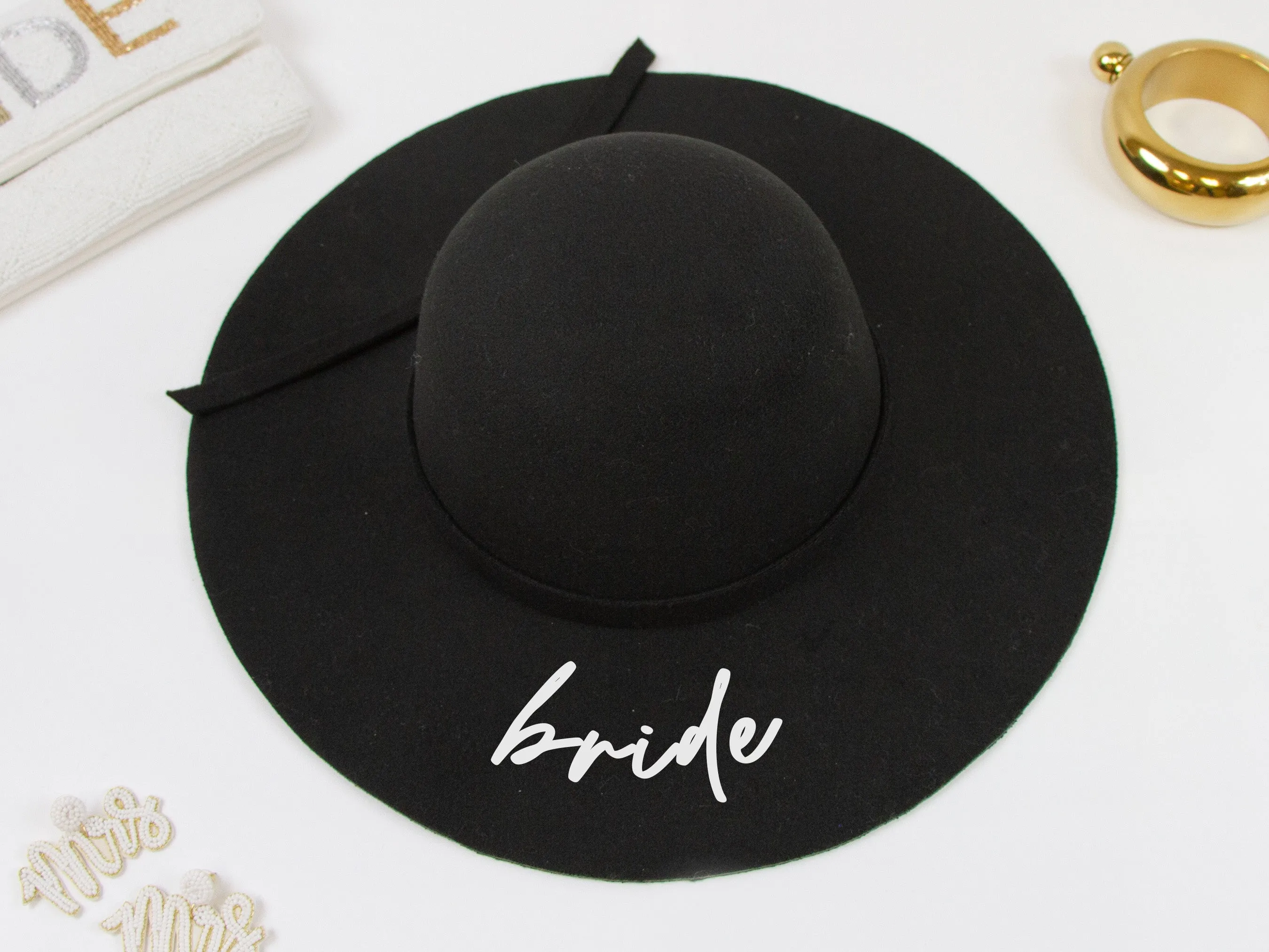 Bride, Babe Black Felt Floppy Wedding Hat