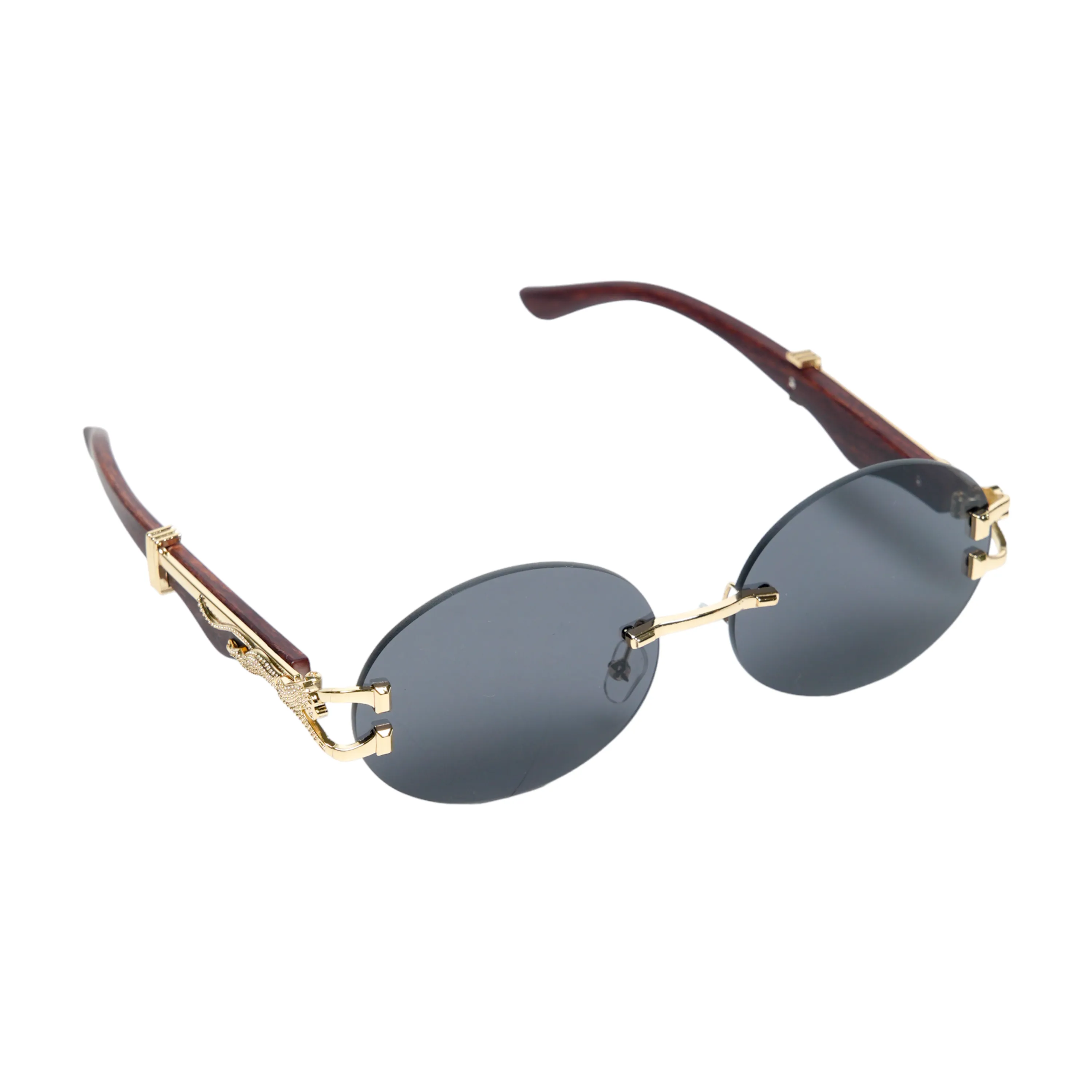 Chokore Leopard-design Rimless Sunglasses with Wooden Temples (Black)