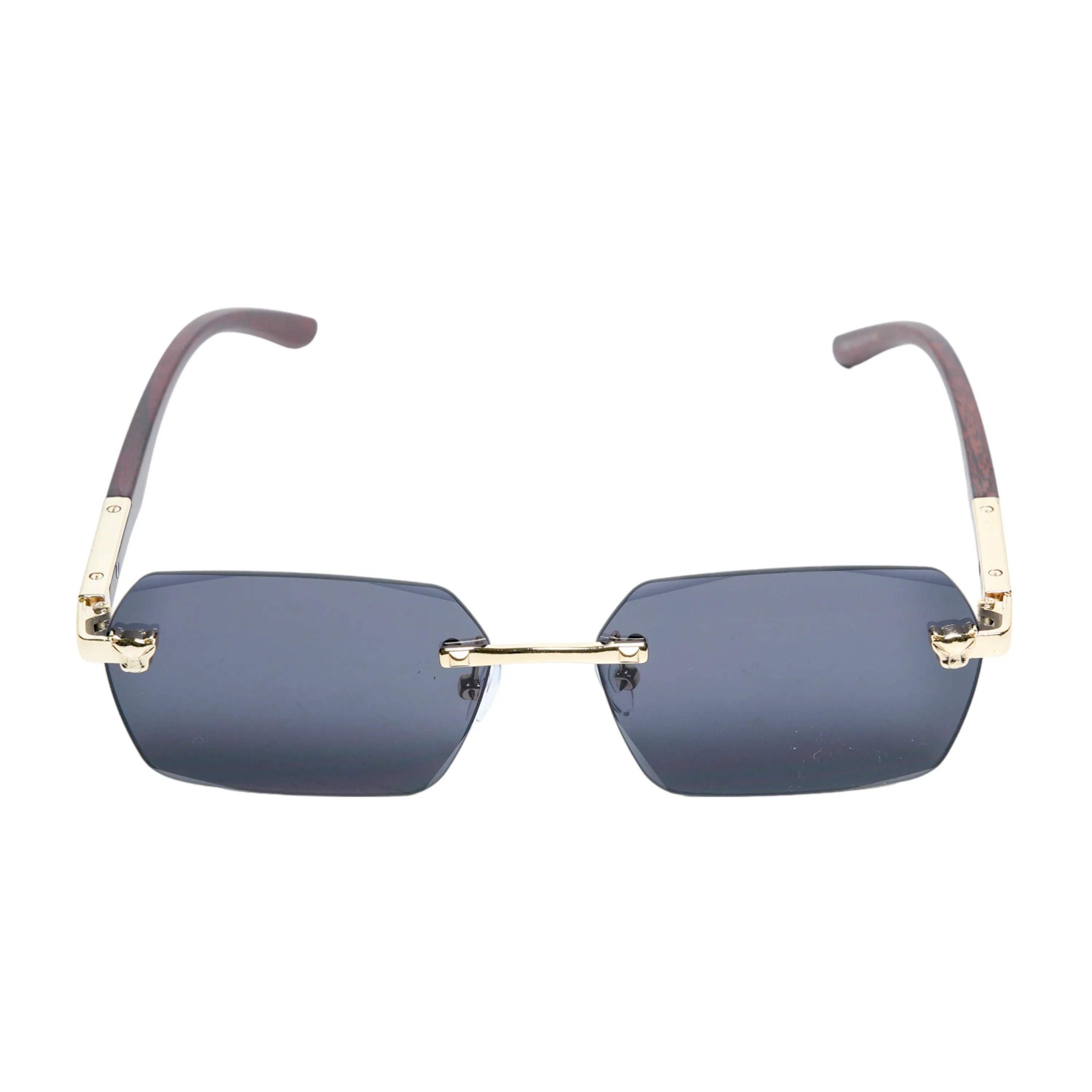 Chokore Rimless Leopard Head Sunglasses with Wooden Temple (Black)