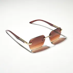 Chokore Rimless Leopard Head Sunglasses with Wooden Temple (Brown)