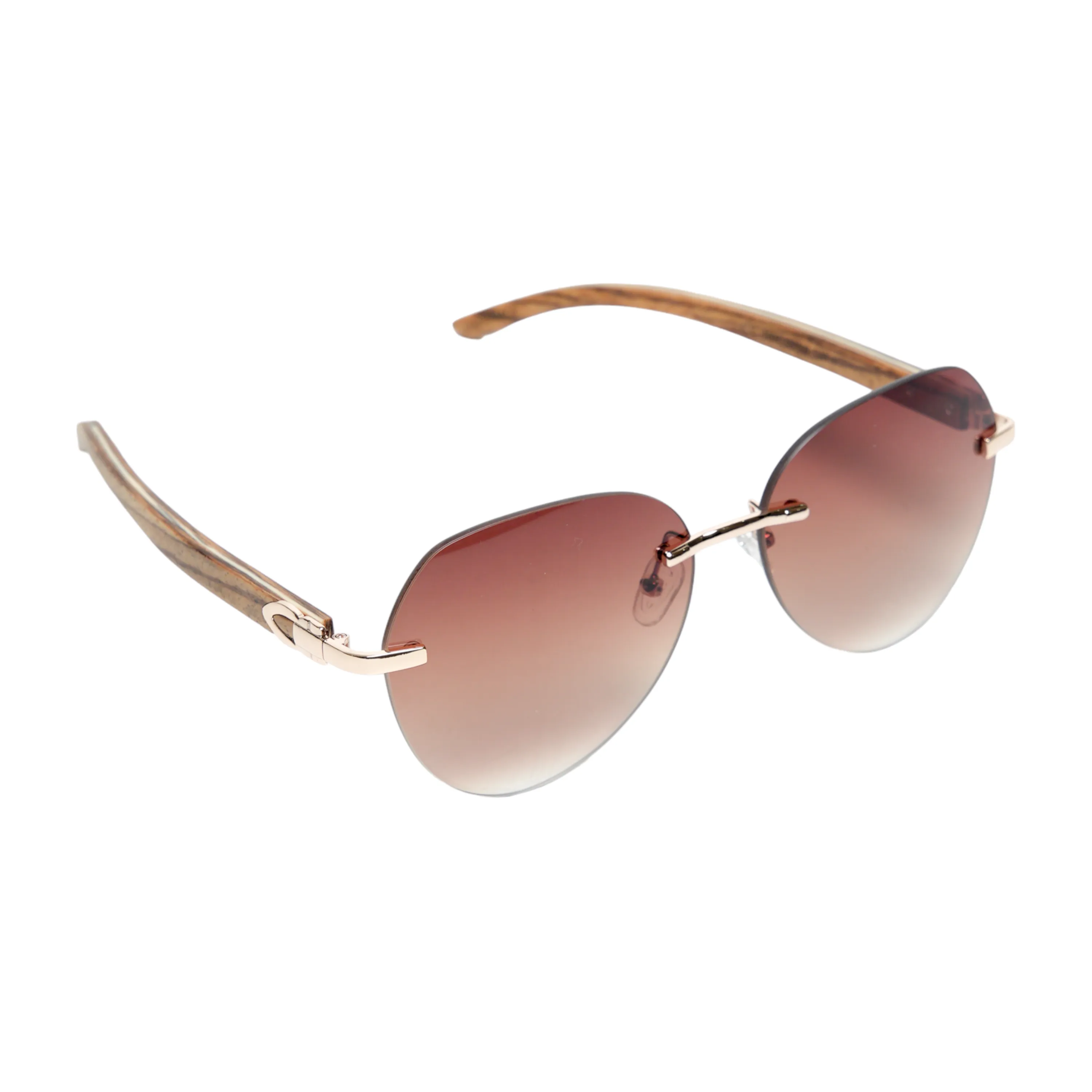 Chokore Rimless Oversized Sunglasses with Wooden Temple (Brown)