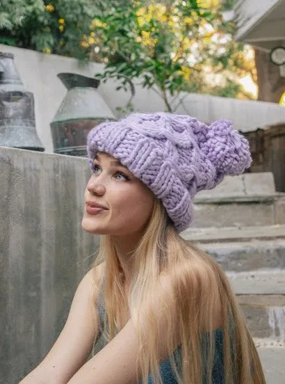 Chunky Cable Knit Pom Pom Beanie