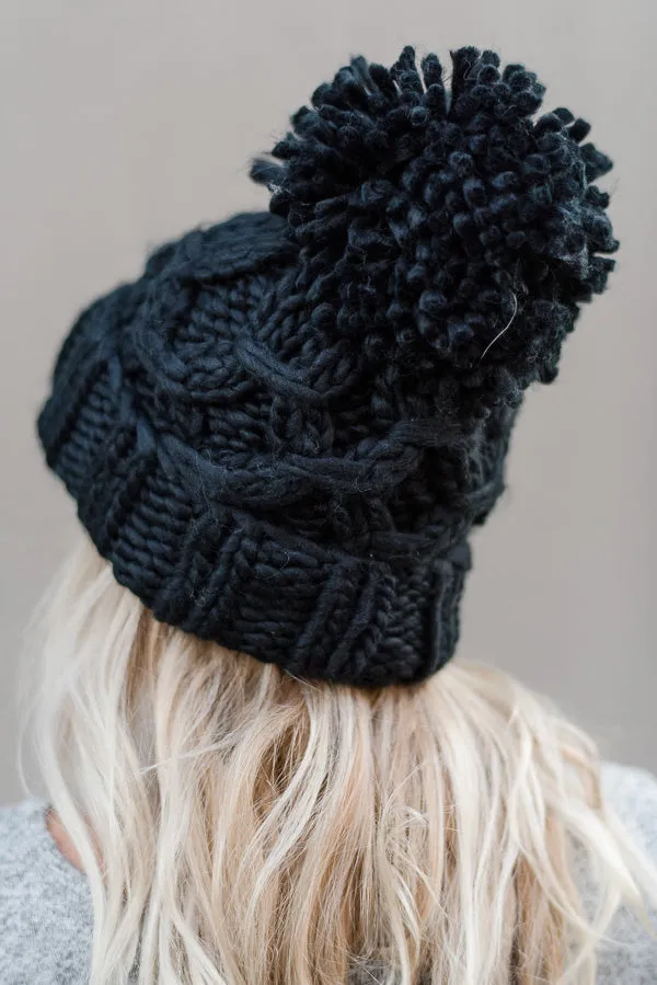 Chunky Cable Knit Pom Pom Beanie