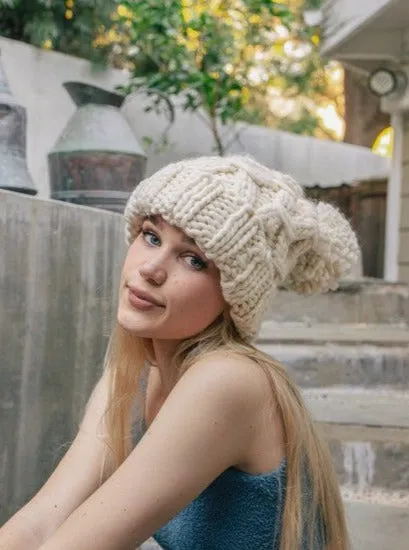 Chunky Cable Knit Pom Pom Beanie