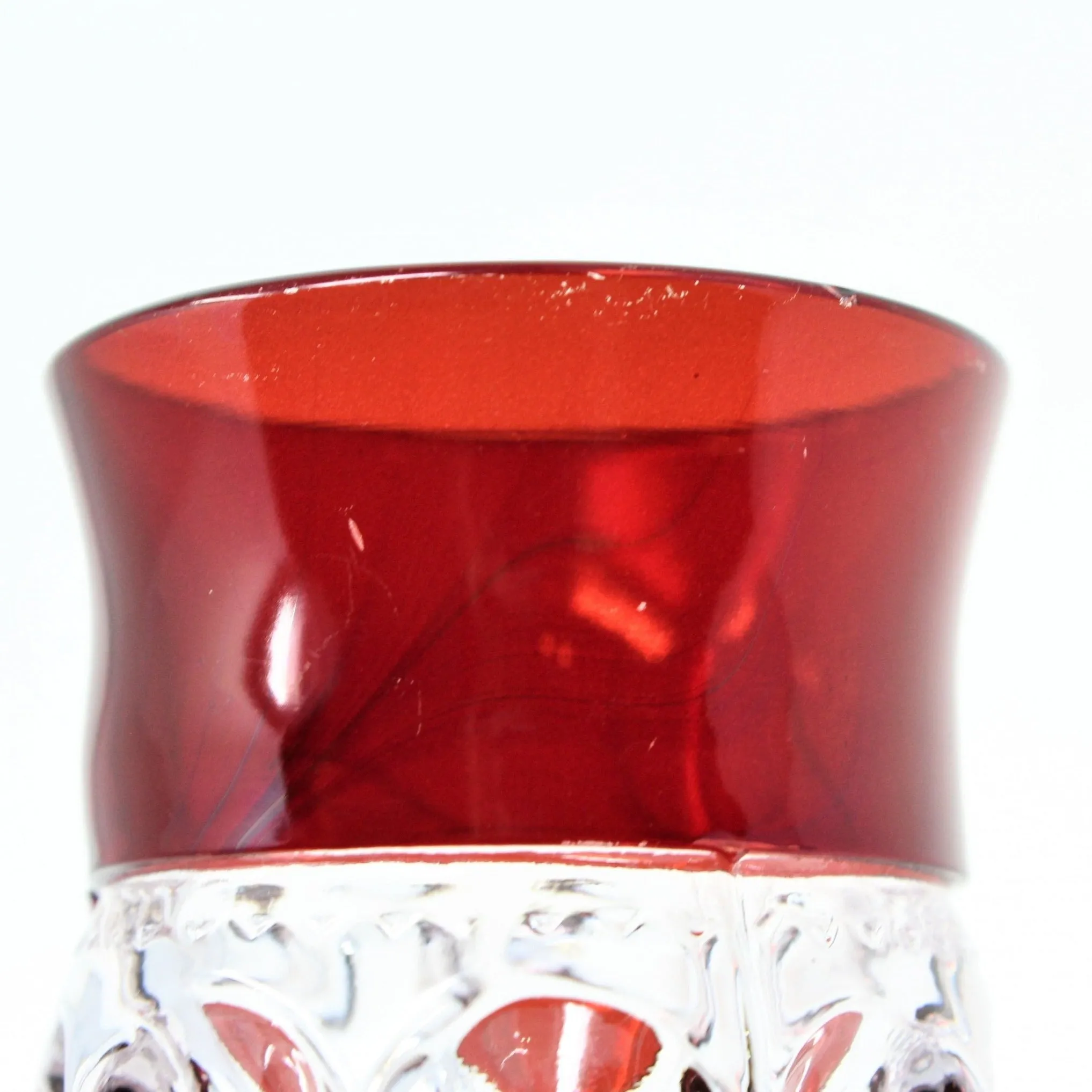 Cordial, Adams Glass, King's Crown (Thumbprint) Ruby-Flashed, Antique