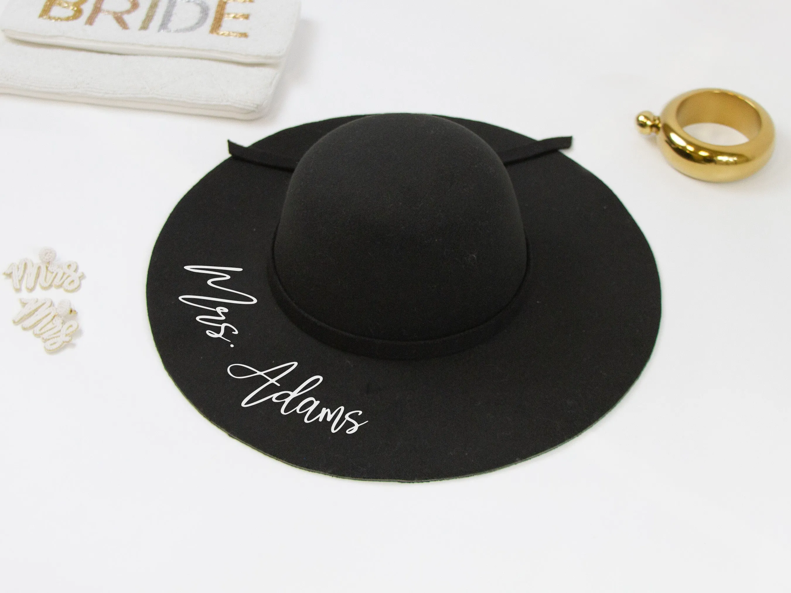 Custom (Last Name) Black Felt Floppy Hat