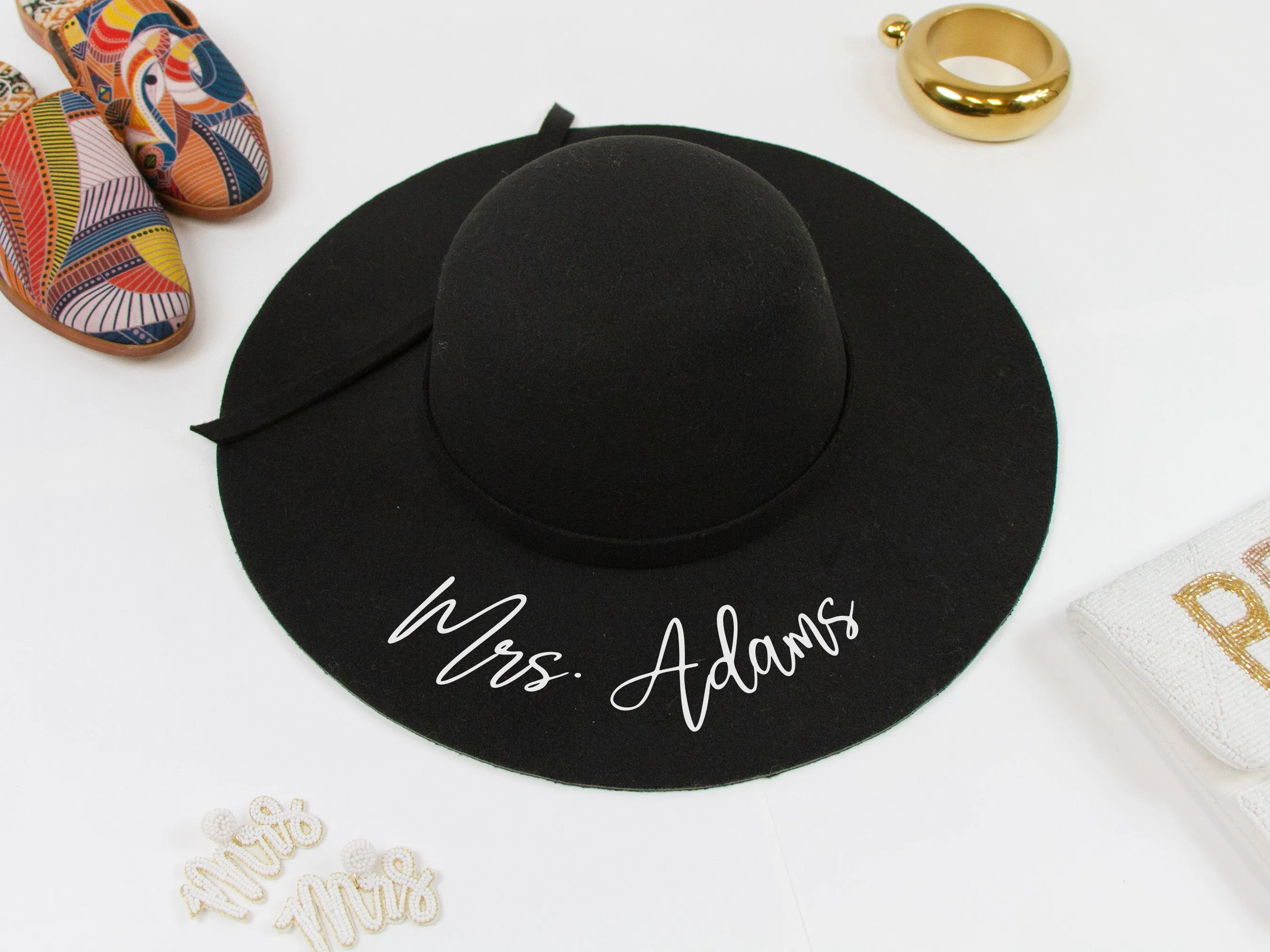 Custom (Last Name) Black Felt Floppy Hat