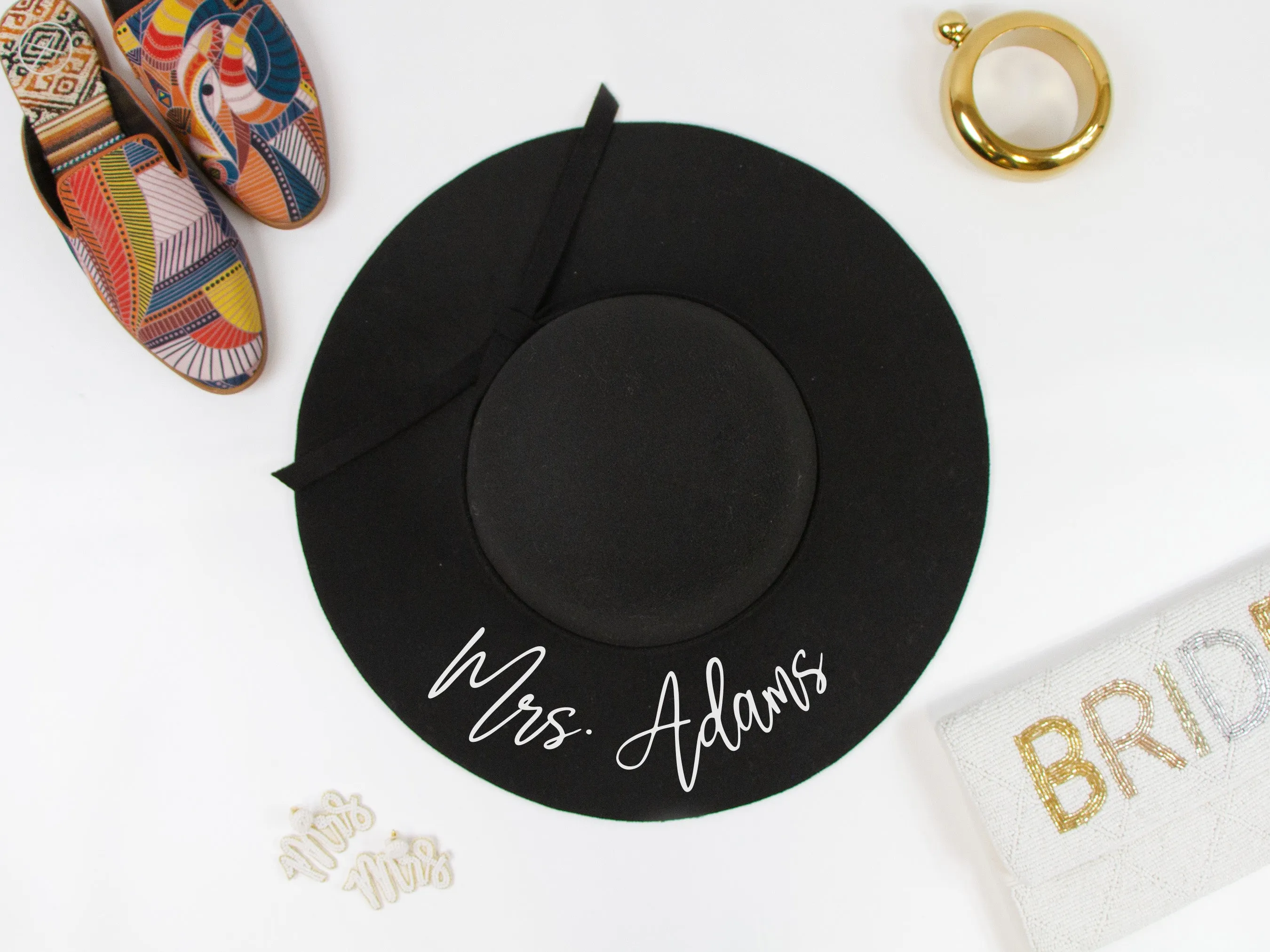 Custom (Last Name) Black Felt Floppy Hat