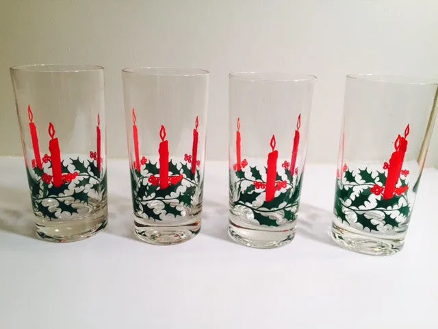 Dayton's 5 1/2" Height Christmas Candle and Holly Glasses (Set of 4)