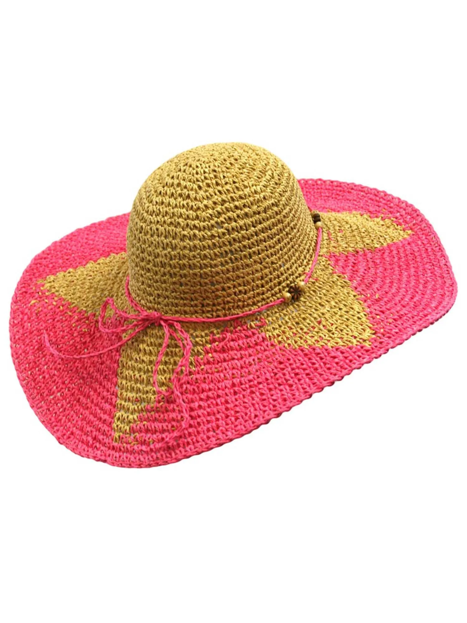 Fuchsia Wide Brim Floppy Hat With Starfish Print