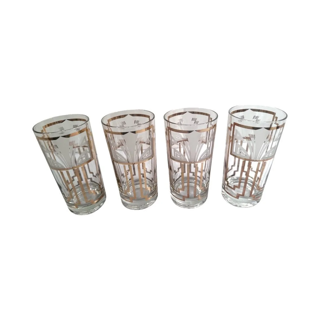 Georges Briard Signed Golden Art Deco Glasses (Set of 4)