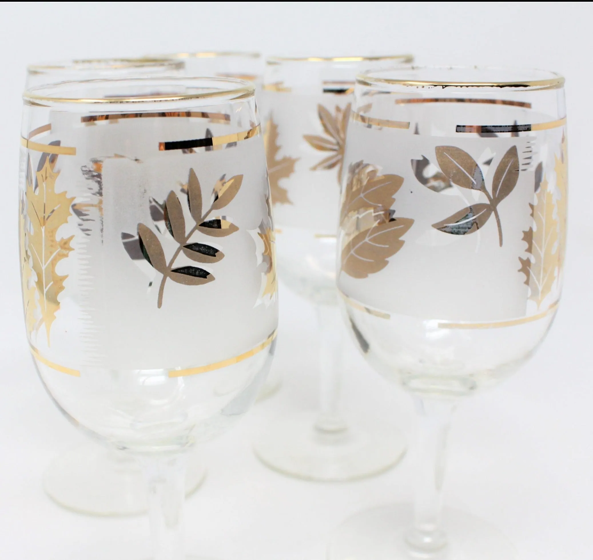 Glasses, Cocktail Stemware, Starlyte 59-W (Golden Foliage), Set of 5, Vintage