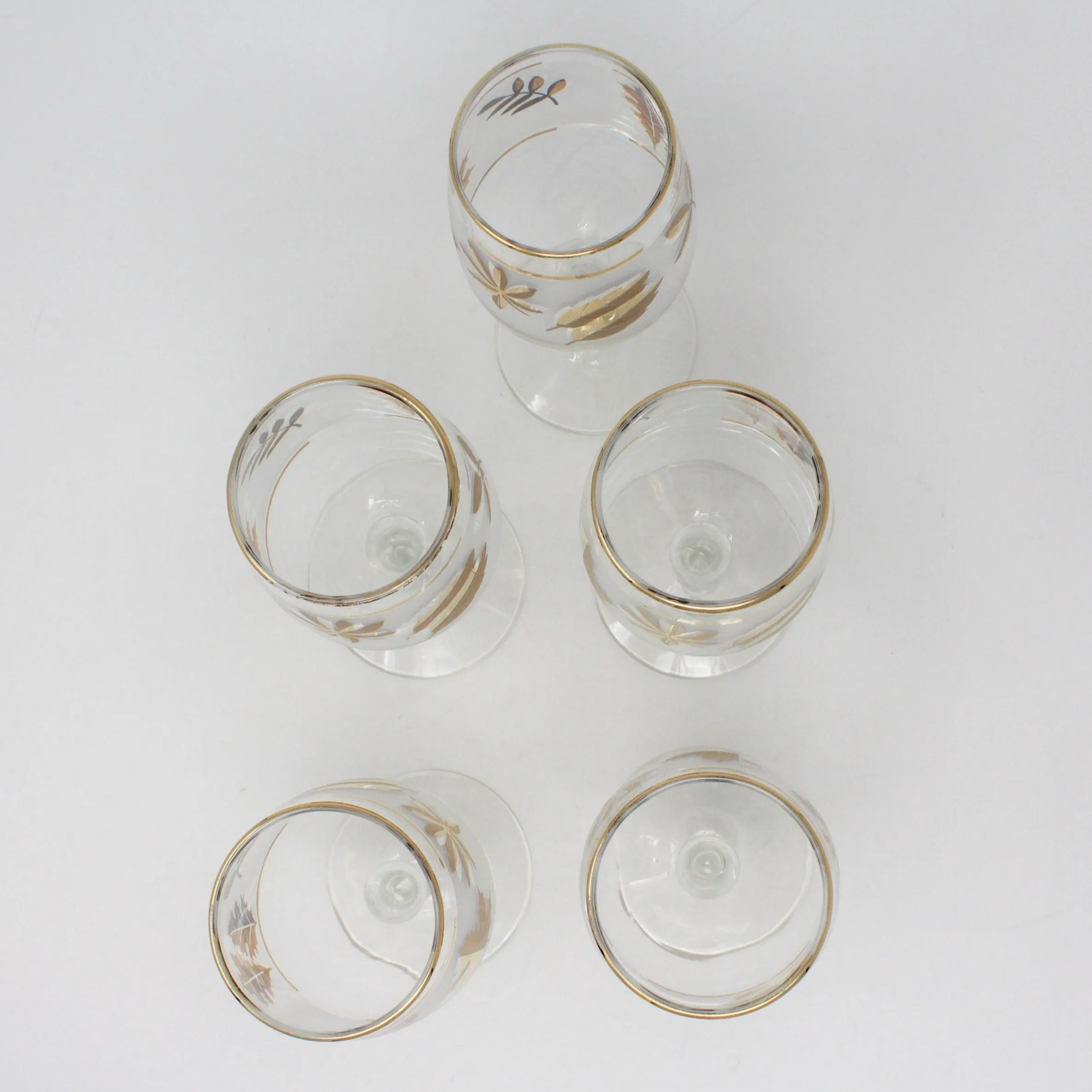 Glasses, Cocktail Stemware, Starlyte 59-W (Golden Foliage), Set of 5, Vintage