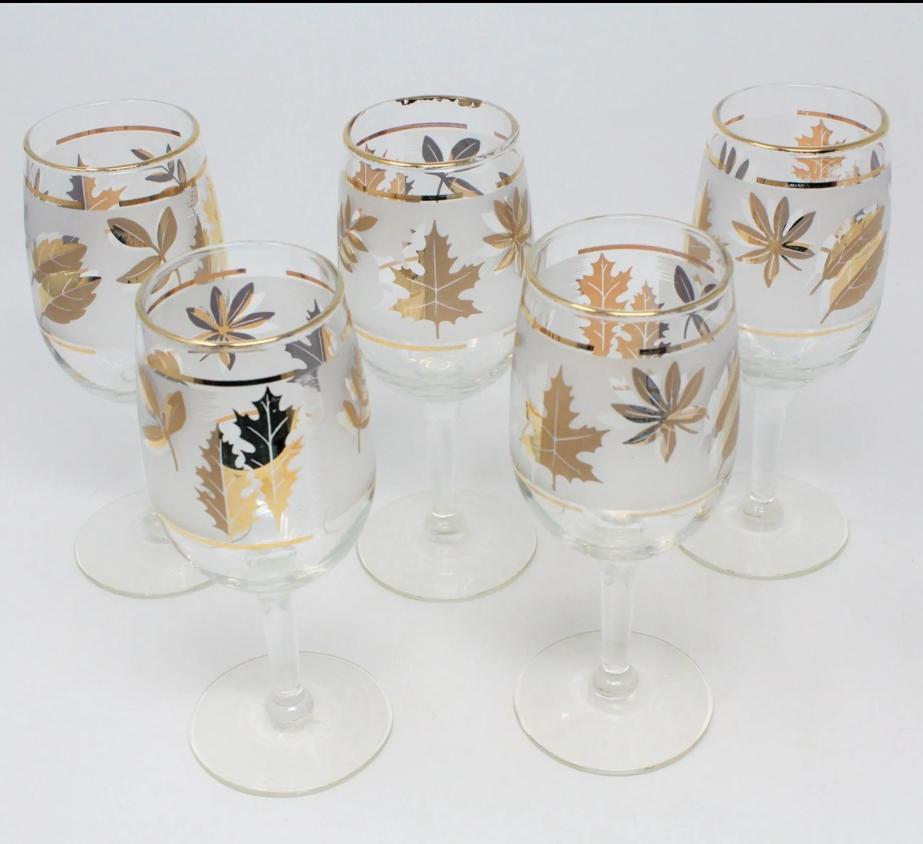 Glasses, Cocktail Stemware, Starlyte 59-W (Golden Foliage), Set of 5, Vintage