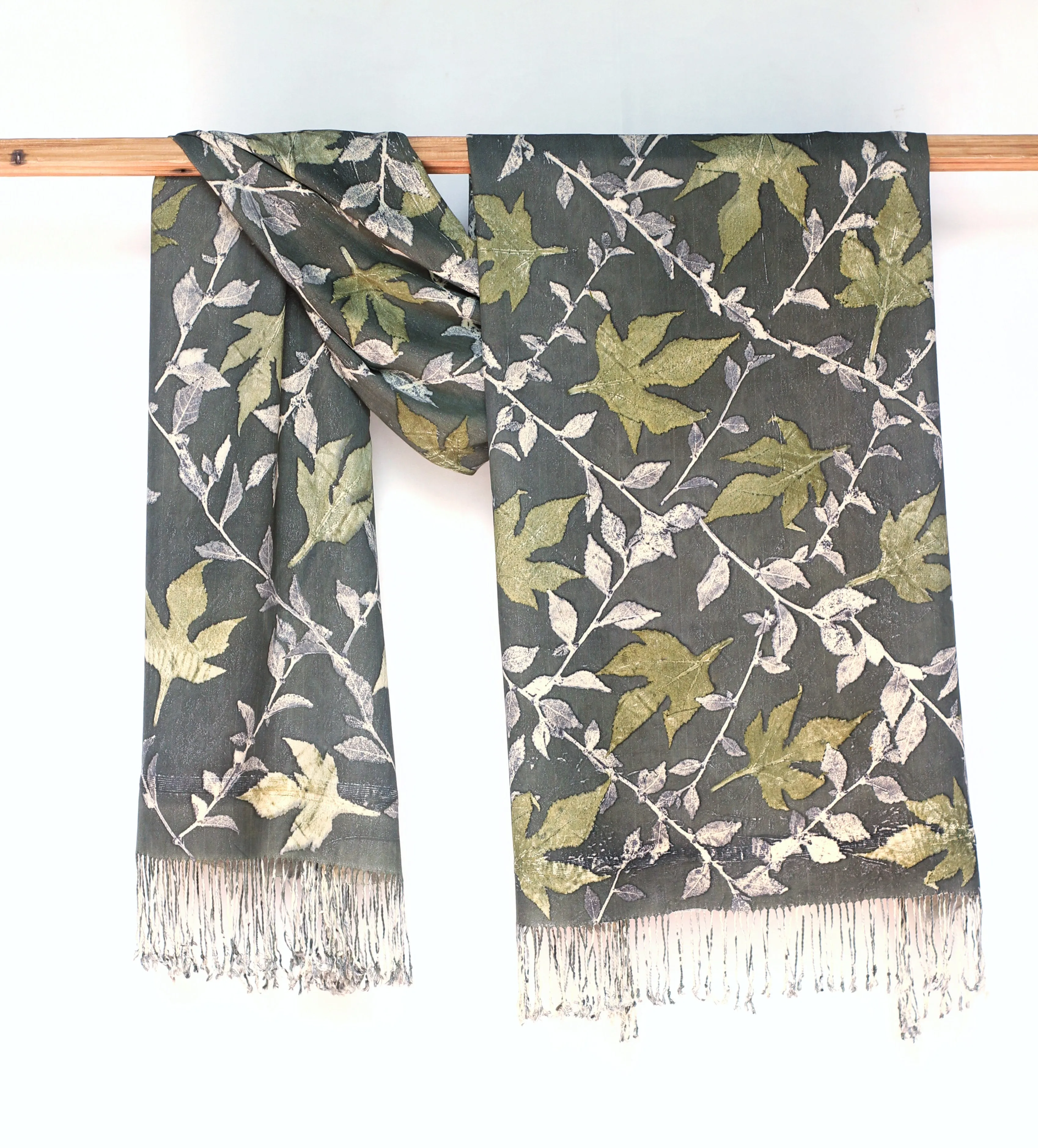 Green Botanical Print Scarf | Indigenous Cotton | Handwoven & Naturally Dyed - 0002B-SY-HT