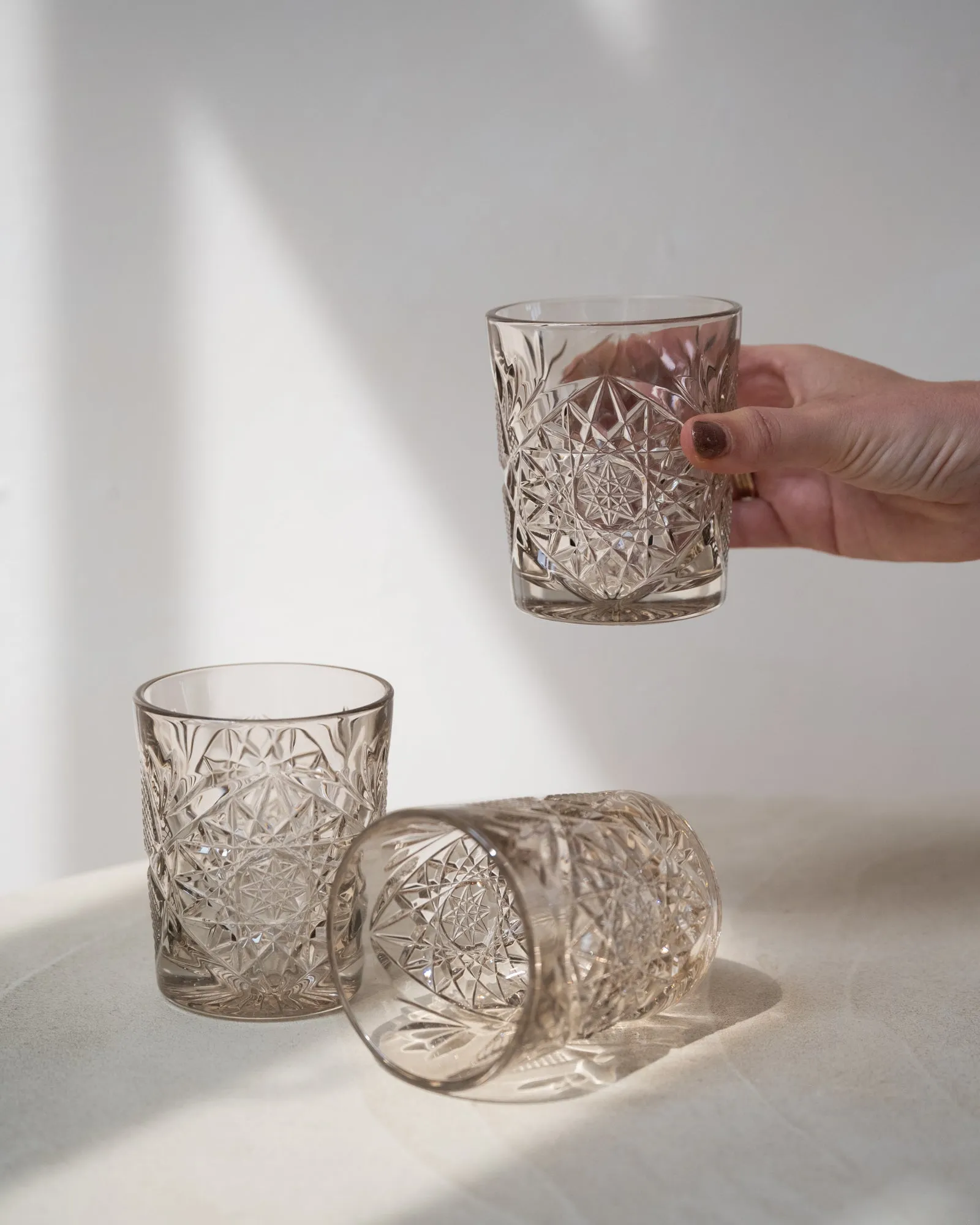 Hobstar Tumbler Glass Tender Taupe