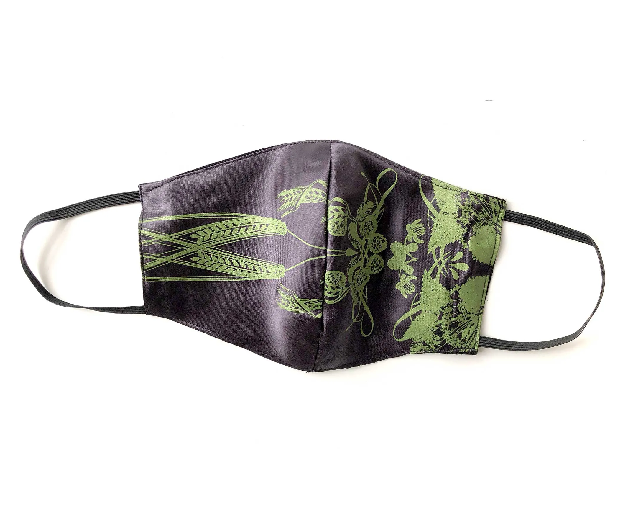 Hops & Wheat Face Mask, adjustable botanical print fashion fabric face cover