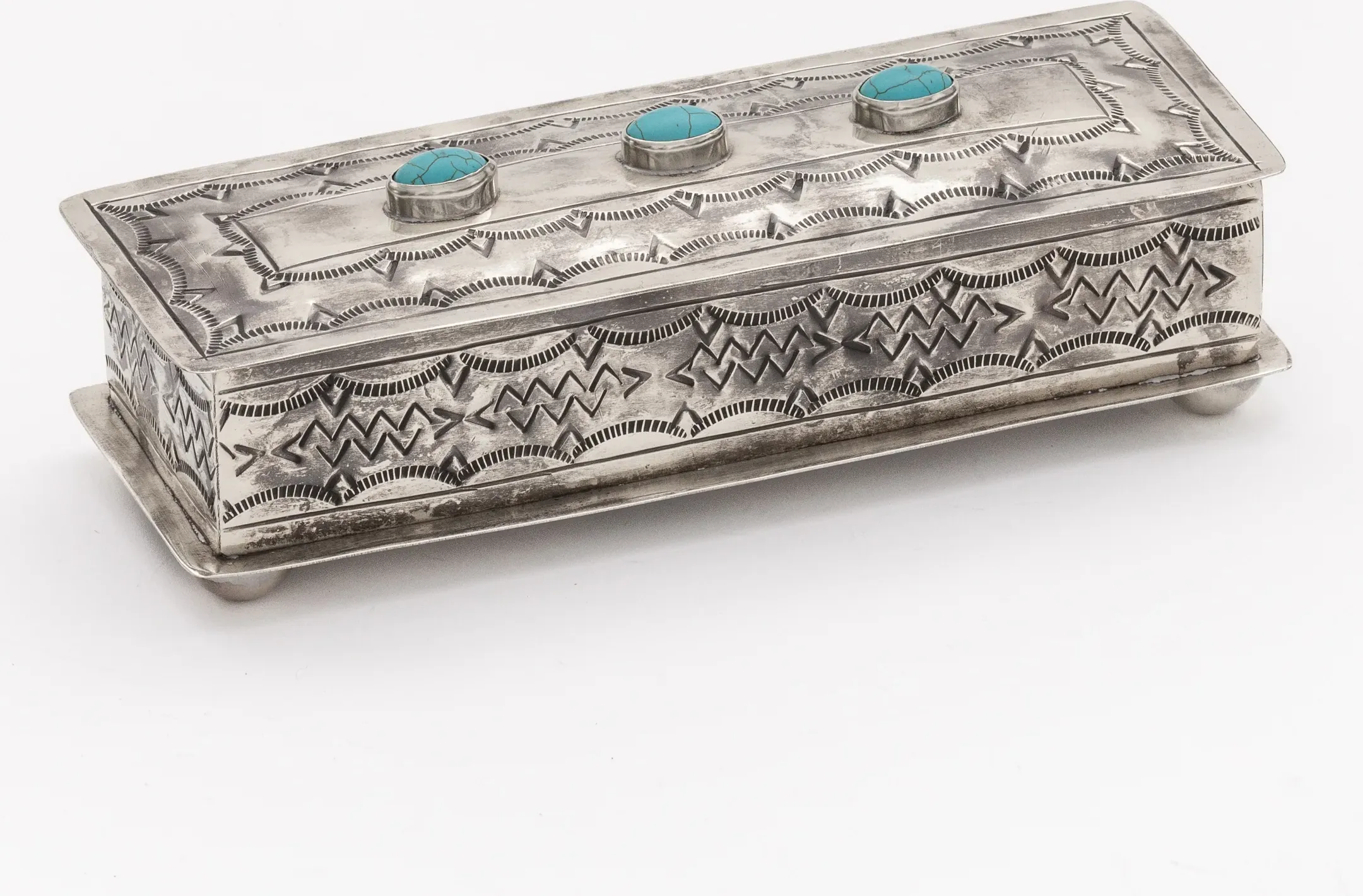 J. Alexander Rustic Silver Stamped with Turquoise Eyeglass Box