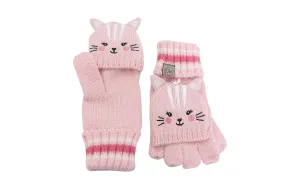 Kids Knitted Fingerless Gloves with Mitten Flaps - Cat