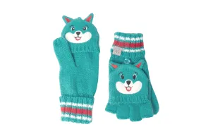 Kids Knitted Fingerless Gloves with Mitten Flaps - Squirrel