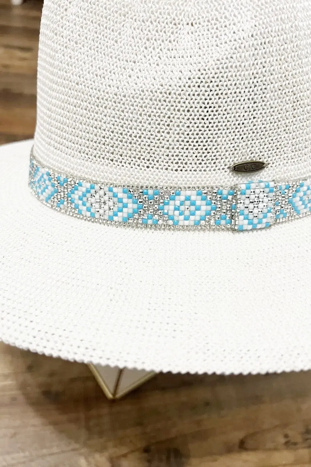 KPC0001 Winnie Aztec Beads Trim Band Panama Hat