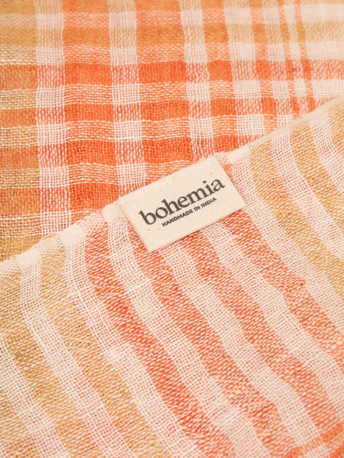 Linen Scarf, Mustard and Orange Check