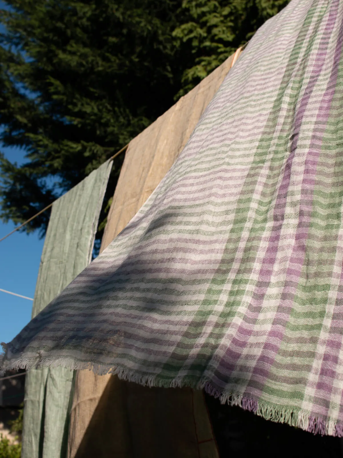 Linen Scarf, Sage and Lilac Check