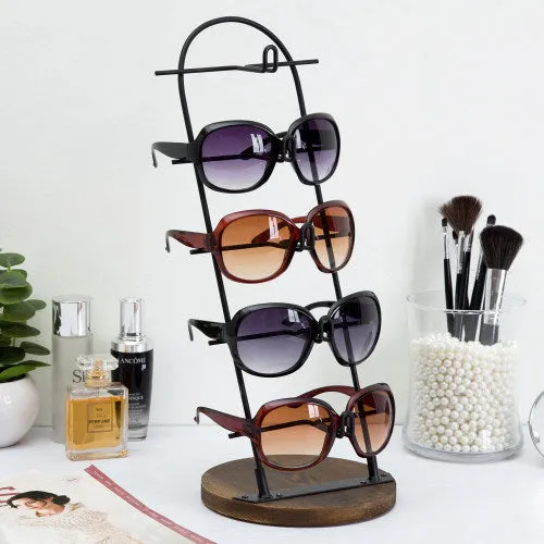 Matte Black Metal Eyeglass Display w/ Brown Wood Base