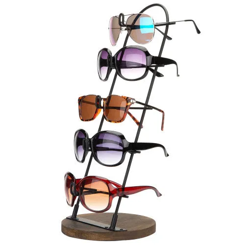 Matte Black Metal Eyeglass Display w/ Brown Wood Base