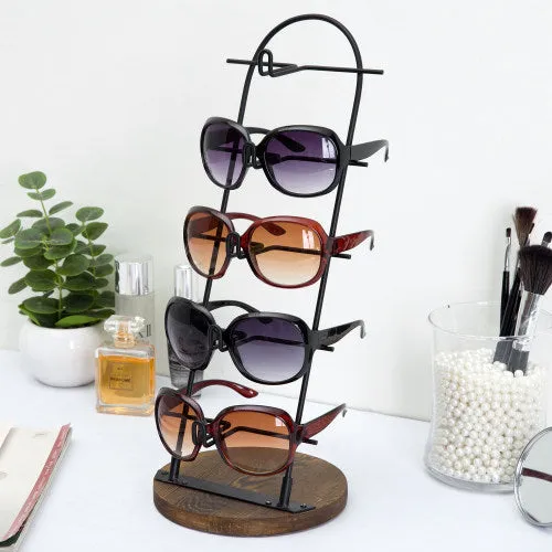 Matte Black Metal Eyeglass Display w/ Brown Wood Base