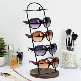 Matte Black Metal Eyeglass Display w/ Brown Wood Base