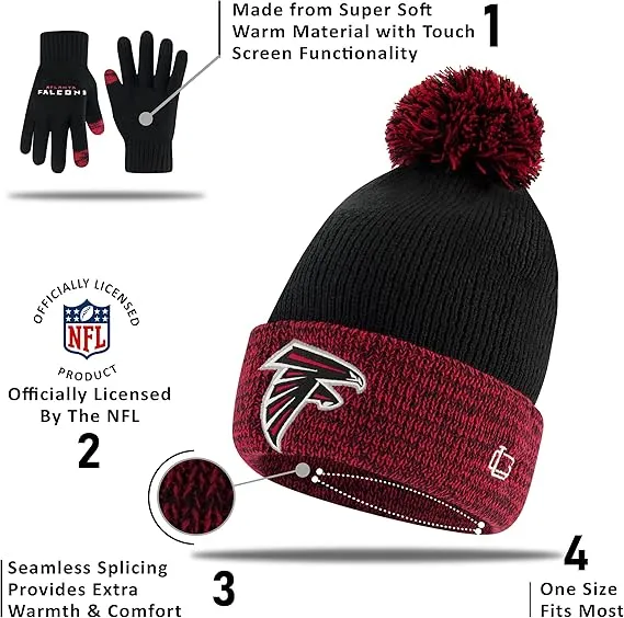 NFL Official Adults Super Soft Two Tone Winter Beanie Knit Hat with Extra Warm Touch Screen Gloves|New York Jets