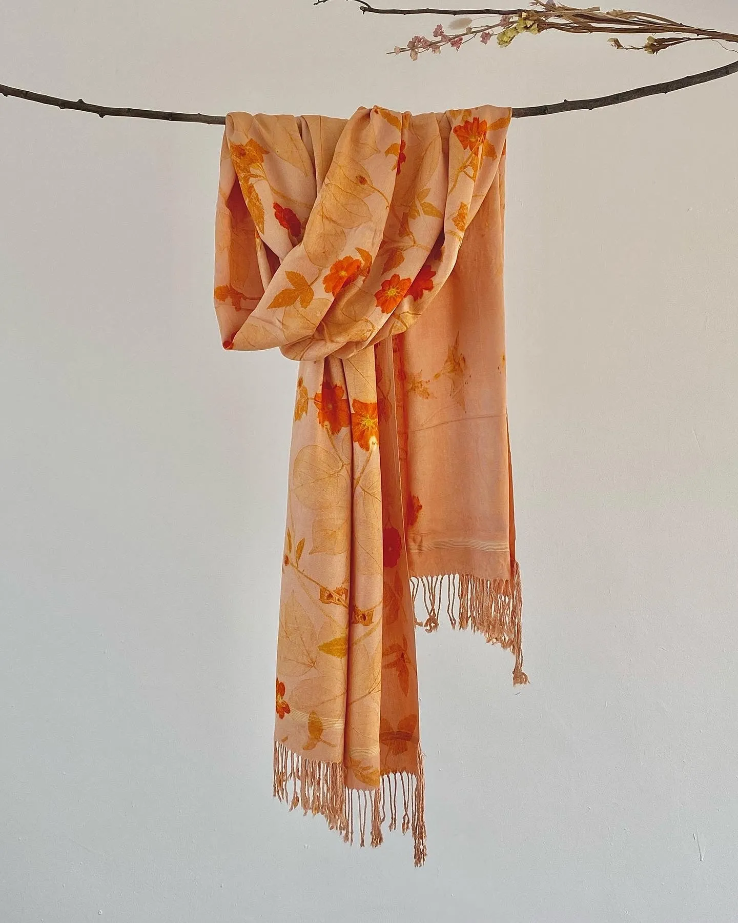 Peach Botanical Print Scarf | Indigenous Cotton | Handwoven & Naturally Dyed - 0017A-SY-HT