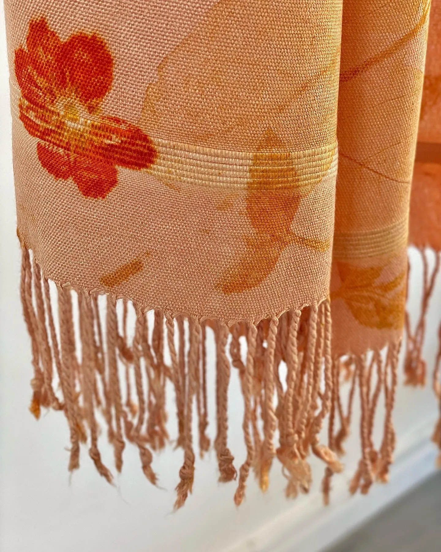 Peach Botanical Print Scarf | Indigenous Cotton | Handwoven & Naturally Dyed - 0017A-SY-HT