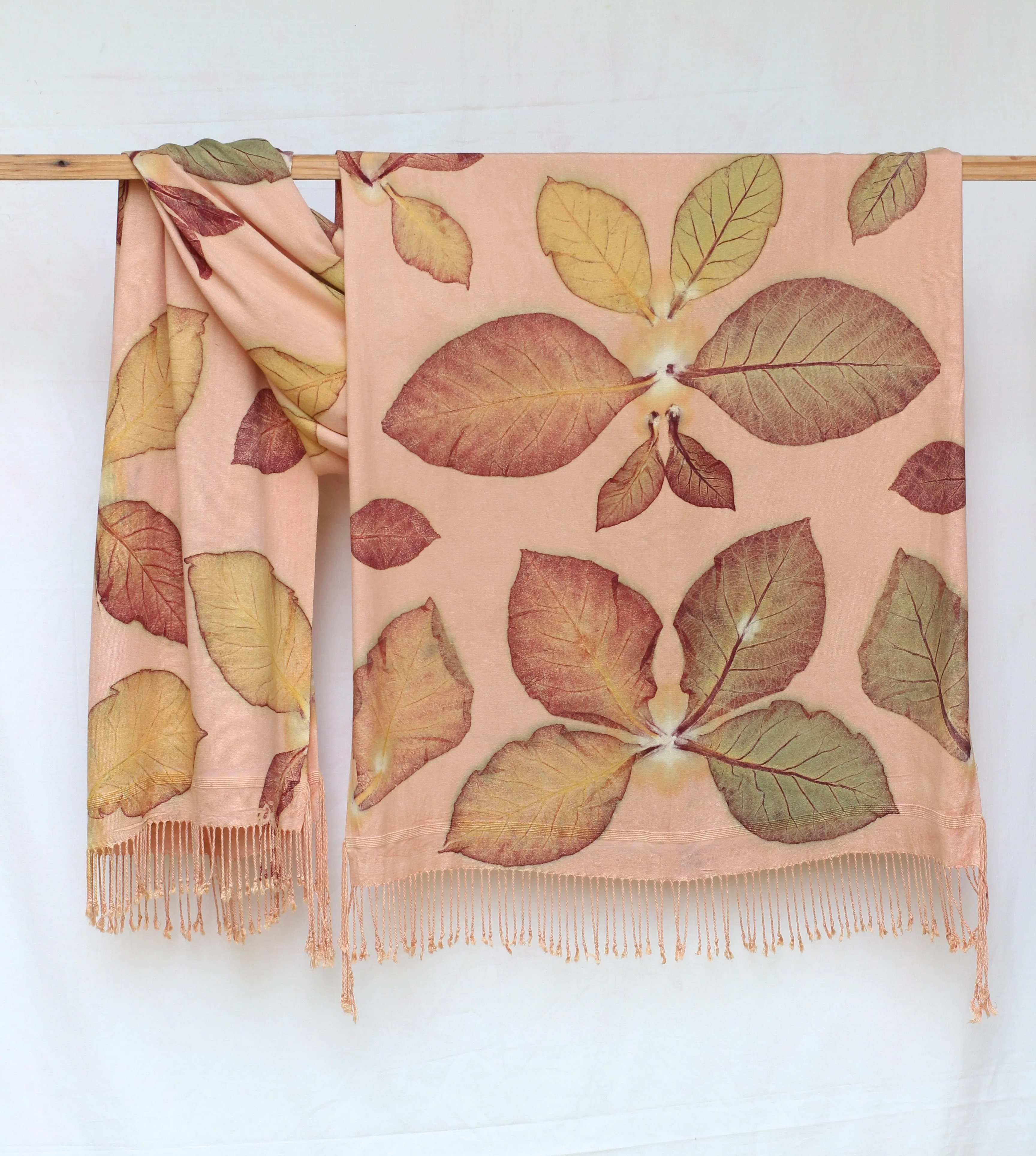 Peach Botanical Print Scarf | Indigenous Cotton | Handwoven & Naturally Dyed - 0018B-SY-HT