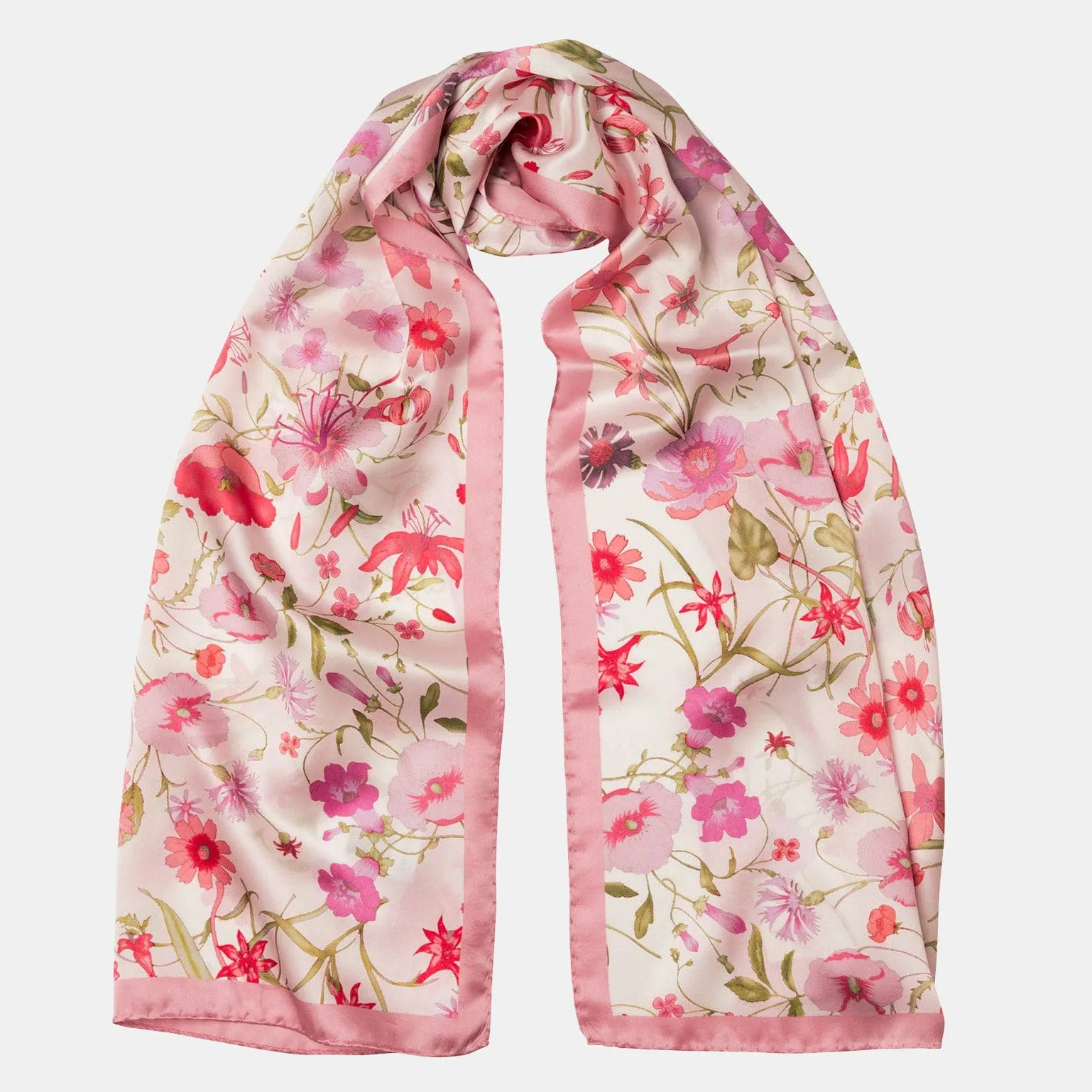 Primavera - Long Satin Silk Scarf - Pink